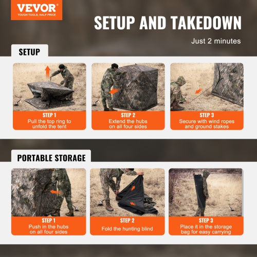 VEVOR 270° See Through Hunting Blind, 2-3 Person Pop Up Deer Blind for Hunting with Carrying Bag, Resilient Hunting Tent, One-Way See-Through Mesh