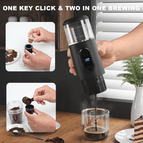Portable Electric Espresso Coffee Machine,Wireless Coffee Maker,Self-Heating Capsule Coffee Maker for Camping RV Hiking