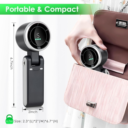 Portable Handheld Mini Turbo Fan,USB Rechargeable Travel Neck Fan with 5 Speeds,Foldable Pocket Cooling Fan for Travel Home