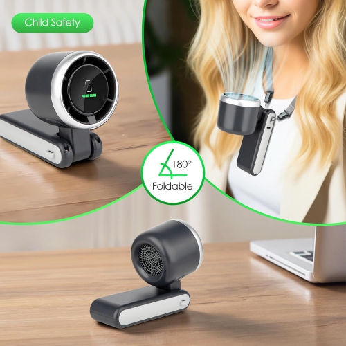 Portable Handheld Mini Turbo Fan,USB Rechargeable Travel Neck Fan with 5 Speeds,Foldable Pocket Cooling Fan for Travel Home