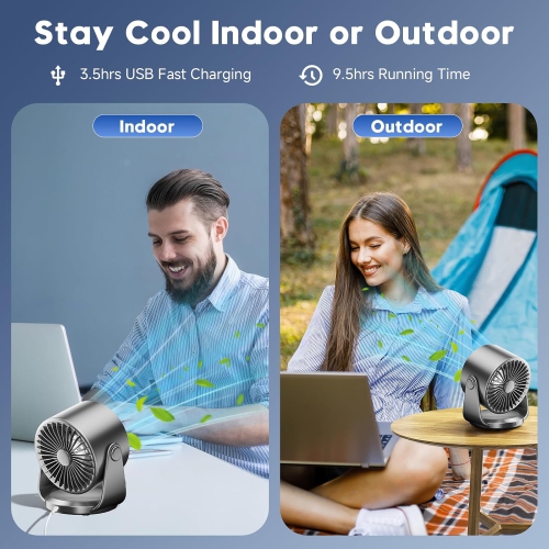 Ventilateurs de table, ventilateur mural ultrasilencieux, ventilateur USB rechargeable à écran numérique, ventilateur de bureau portatif pour le