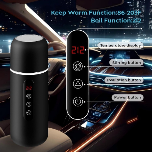 Electric Travel Kettle,12V/24V Car Coffee Warmer Kettle,Portable Hot Water Boiler,Small Hot Water Warmer with Temperature Adjustable for Tea Coffee