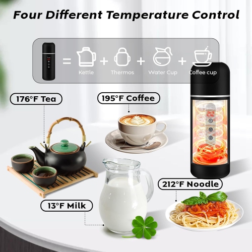 Electric Travel Kettle,12V/24V Car Coffee Warmer Kettle,Portable Hot Water Boiler,Small Hot Water Warmer with Temperature Adjustable for Tea Coffee