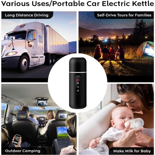 Electric Travel Kettle,12V/24V Car Coffee Warmer Kettle,Portable Hot Water Boiler,Small Hot Water Warmer with Temperature Adjustable for Tea Coffee