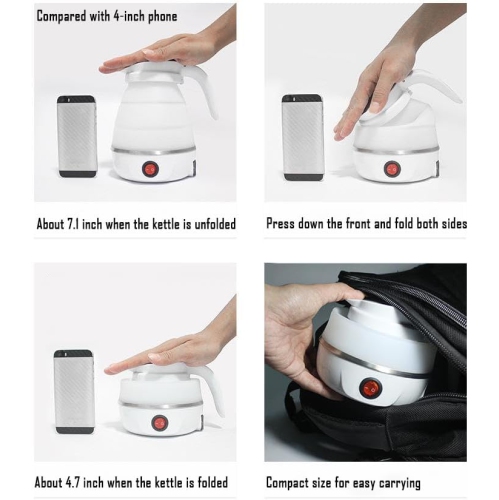 Foldable Electric Travel Kettle Portable Silicone Collapsible Water Boiler Tea Pot for Camping