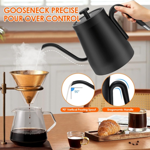 Gooseneck Temperature Controlled Electric Kettle, Electric Stainless Steel Liner Coffee Pot for Travel, Home Use