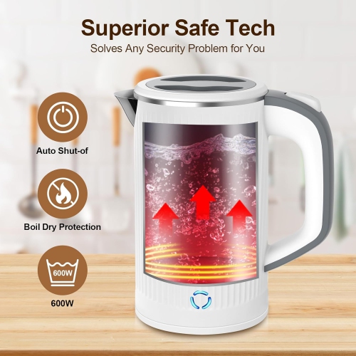 Electric Kettle 600W Mini Portable Water Kettle Travel Hot Water Boiler for Camping Office Home Use