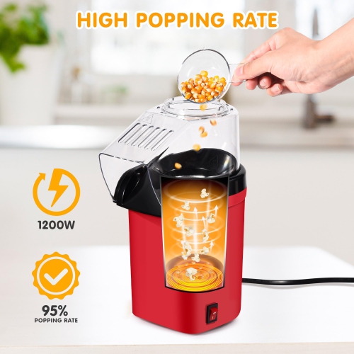 Machine à maïs soufflé avec couvercle supérieur de tasse à mesurer Éclateur de maïs réutilisable 1200&nbsp;W Machine à maïs soufflé rapide en 2