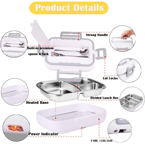 Electric Lunch Box Food Warmer Heater Fast Heating Lunch Box for Car Truck Home Portable Heated Food Container