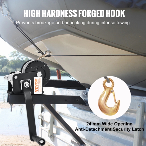 VEVOR 800 lbs Pulling Hand Winch, Boat Trailer Winch Heavy Duty Rope Crank with 33 ft Steel Wire Cable and Two-Way Ratchet, Manual Operated Hand