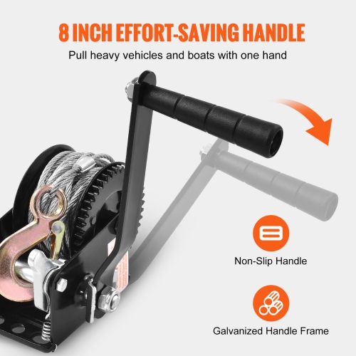VEVOR 800 lbs Pulling Hand Winch, Boat Trailer Winch Heavy Duty Rope Crank with 33 ft Steel Wire Cable and Two-Way Ratchet, Manual Operated Hand