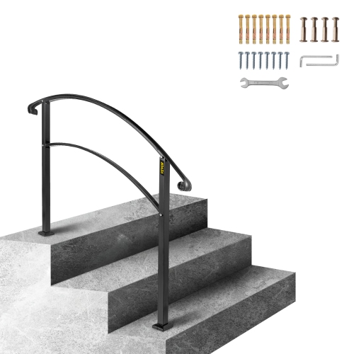 VEVOR  Handrails for Outdoor Steps, Fit 1 Or 3 Steps Outdoor Stair Railing Wrought Iron Handrail, Flexible Front Porch Hand Rail, Transitional