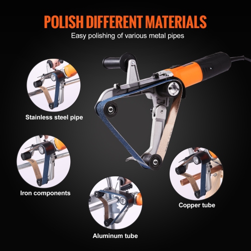 VEVOR 1000W Pipe Tube Polisher Sander, Pipe Belt Sander with 6 Variable Speeds 1100-3200rpm, Professional Belt Sander Grinding Machine with 50PCS