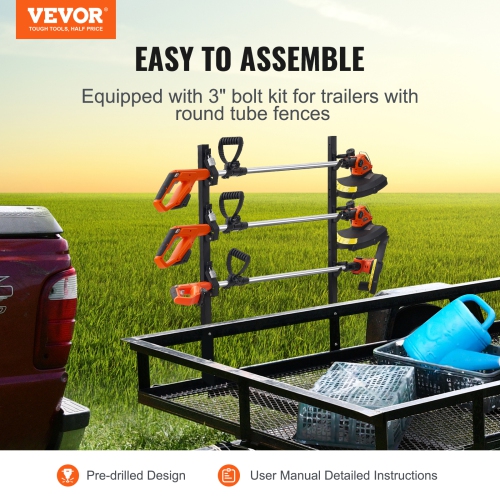 VEVOR 3 Place Weeder Trimmer Rack, Trimmer Rack, Locking Trim Holder Landscape Trailer Rack Carrier Mount on Open Pickup/Trailer Enclosed Trailers,