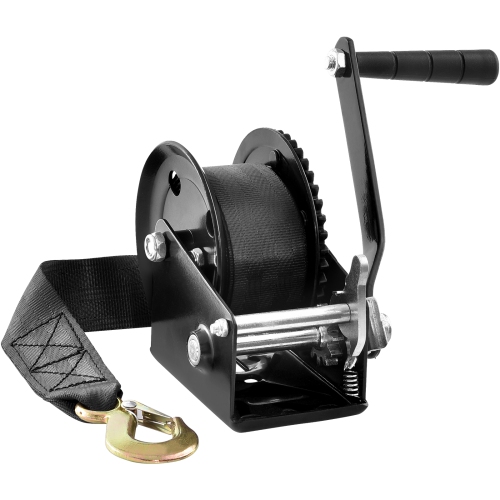 VEVOR 1200 lbs Pulling Hand Winch, Boat Trailer Winch Heavy Duty Rope Crank with 23 ft Polyester Strap and Two-Way Ratchet, Manual Operated Hand
