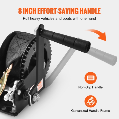 VEVOR 1200 lbs Pulling Hand Winch, Boat Trailer Winch Heavy Duty Rope Crank with 23 ft Polyester Strap and Two-Way Ratchet, Manual Operated Hand