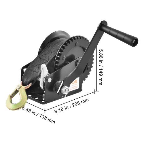 VEVOR 1200 lbs Pulling Hand Winch, Boat Trailer Winch Heavy Duty Rope Crank with 23 ft Polyester Strap and Two-Way Ratchet, Manual Operated Hand