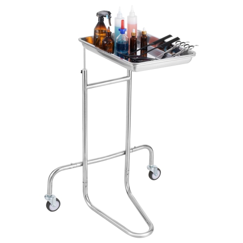 VEVOR 2 Silent Wheels Stainless Steel Lab Carts, Lab Utility Cart with Single Tray, Mobile Medical Cart, Lab Rolling Cart for Lab, Clinic, Hospital,