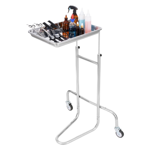 VEVOR 2 Silent Wheels Stainless Steel Lab Carts, Lab Utility Cart with Single Tray, Mobile Medical Cart, Lab Rolling Cart for Lab, Clinic, Hospital,