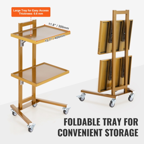 VEVOR 2 Tiers Stainless Steel Lab Carts, Lab Utility Cart with 2 Trays, Mobile Medical Cart with 4 Silent Wheels, Lab Rolling Cart for Lab, Clinic,