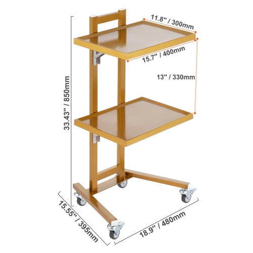 VEVOR 2 Tiers Stainless Steel Lab Carts, Lab Utility Cart with 2 Trays, Mobile Medical Cart with 4 Silent Wheels, Lab Rolling Cart for Lab, Clinic,