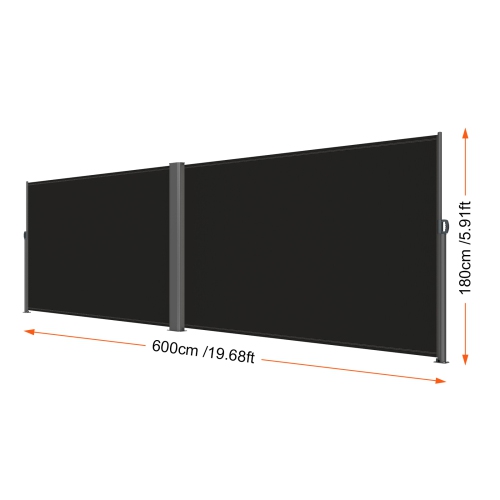 VEVOR 71''x 236'' Retractable Side Awning, Aluminum Outdoor Privacy Screen, 280g Polyester Water-proof Retractable Patio Screen, UV 30+ Room Divider