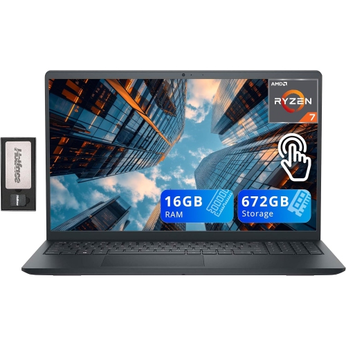 DELL  Inspiron 15.6" Anti-Glare Fhd Touchscreen Laptop, Amd Ryzen 7 7730U, 672GB Storage(512GB SSD+160GB Docking Station Set), 16GB Ddr4 Ram, Amd