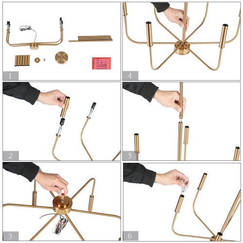 6-Light Electroplated Brass Candlestick Chandelier