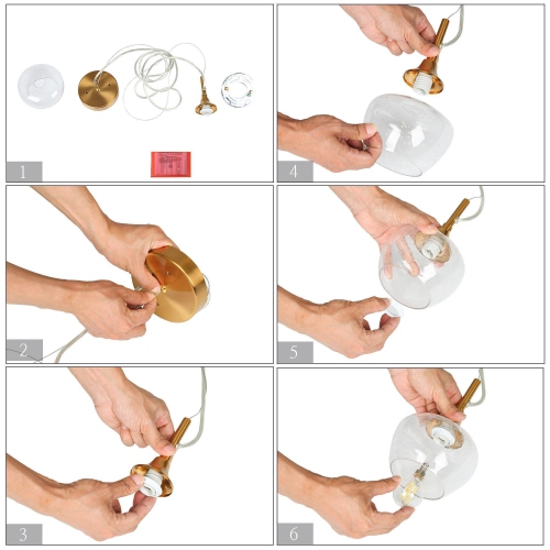 Modern Kitchen Island Hanging Pendant Light 1-Light Brass Gold Mini Bedroom Pendant Light with Seeded Glass Shade