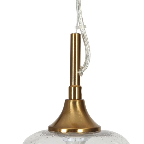 Modern Kitchen Island Hanging Pendant Light 1-Light Brass Gold Mini Bedroom Pendant Light with Seeded Glass Shade