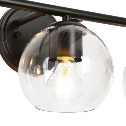 Industrial Black Bathroom Vanity Light, 21.5 in. 3-Light Modern Transitional Globe Wall Sconce with Clear Glass Shades