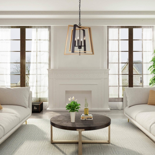 4-Light Black and Brass Rectangle Chandelier