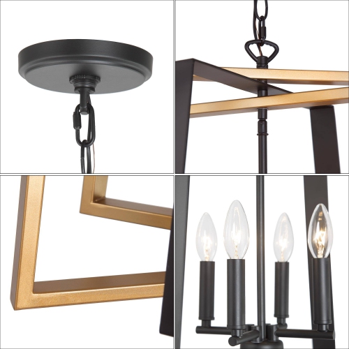 4-Light Black and Brass Rectangle Chandelier
