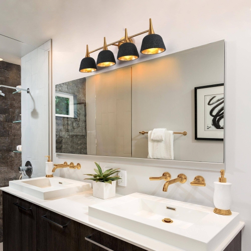 28.7 in. 4-Light Black and Electroplated Copper Vanity Light with Metal Shade