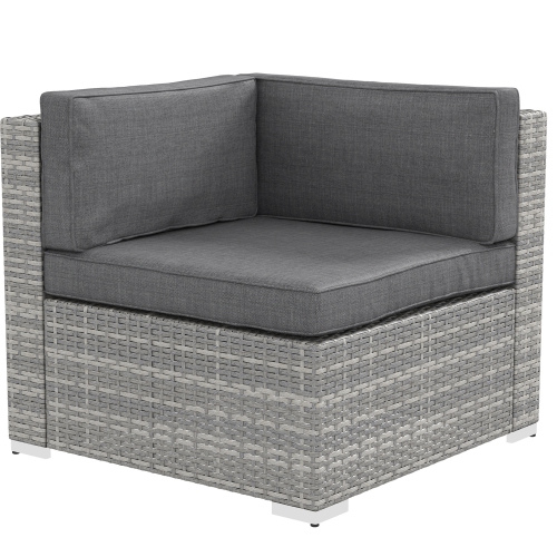 Outsunny 7 Piece Patio Furniture Set, PE Rattan Outdoor Conversation Set with Sectional Sofa, Glass Tabletop, Cushions and Pillows for Garden, Lawn,