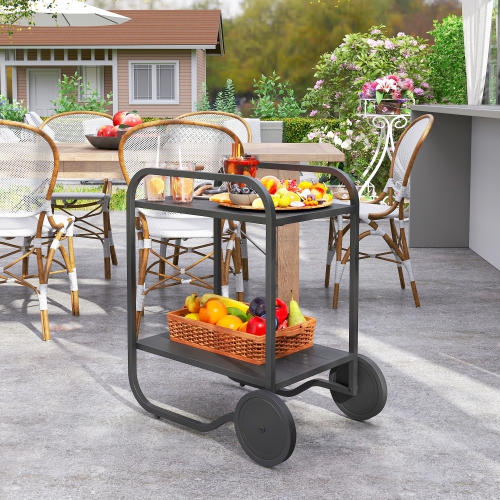 Outsunny Outdoor Grill Cart with Storage, 2-Tier Rolling Kitchen Bar Cart on Wheels with Side Handle and Steel Frame for Indoor Outdoor, Black