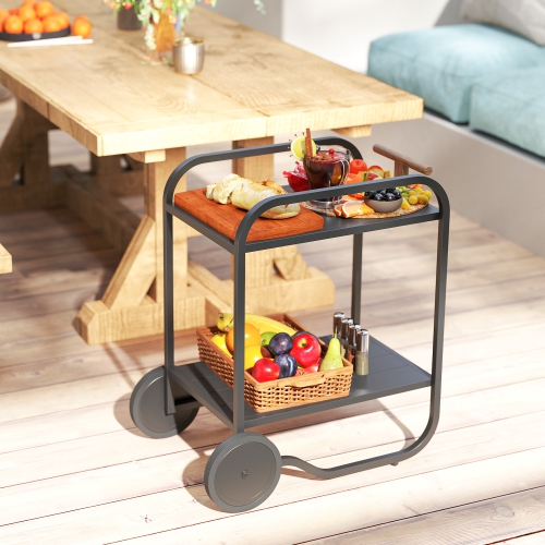 Outsunny Outdoor Grill Cart with Storage, 2-Tier Rolling Kitchen Bar Cart on Wheels with Side Handle and Steel Frame for Indoor Outdoor, Black