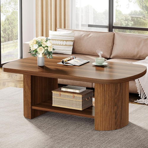 Tribesigns Oval Coffee Table, Mid-Century 2-Tier Coffee Table with Storage Shelf, Modern 45.27" Accent Center Table