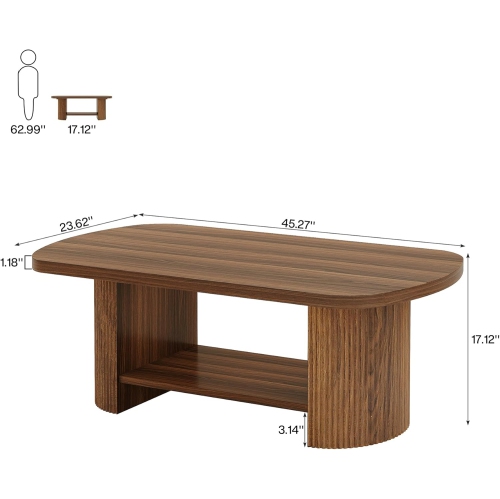 Tribesigns Oval Coffee Table, Mid-Century 2-Tier Coffee Table with Storage Shelf, Modern 45.27" Accent Center Table