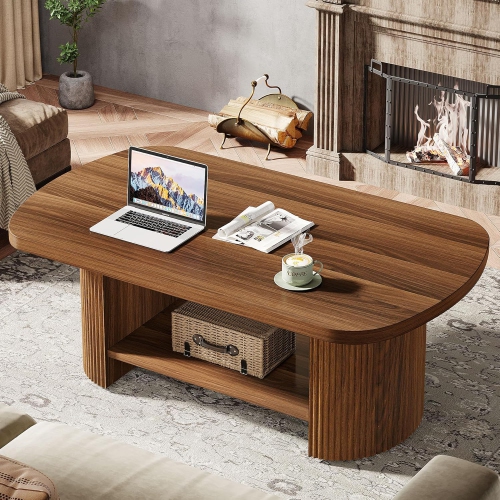 Tribesigns Oval Coffee Table, Mid-Century 2-Tier Coffee Table with Storage Shelf, Modern 45.27" Accent Center Table