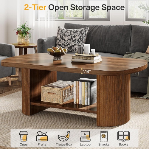 Tribesigns Oval Coffee Table, Mid-Century 2-Tier Coffee Table with Storage Shelf, Modern 45.27" Accent Center Table