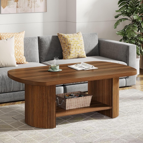 Tribesigns Oval Coffee Table, Mid-Century 2-Tier Coffee Table with Storage Shelf, Modern 45.27" Accent Center Table