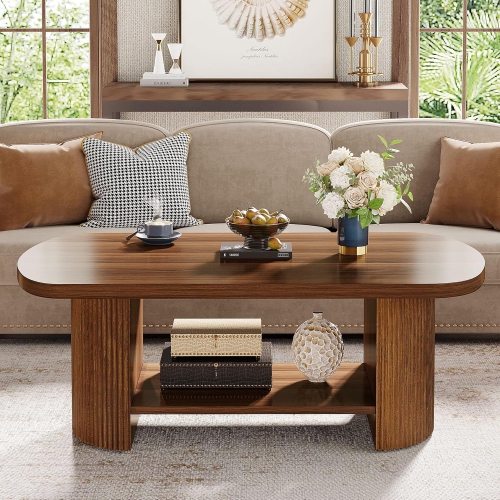 Tribesigns Oval Coffee Table, Mid-Century 2-Tier Coffee Table with Storage Shelf, Modern 45.27" Accent Center Table