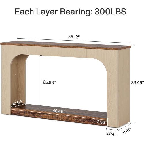 Tribesigns 55-Inch Console Table with LED Lights, Farmhouse 2-Tier Narrow Sofa Table with Storage