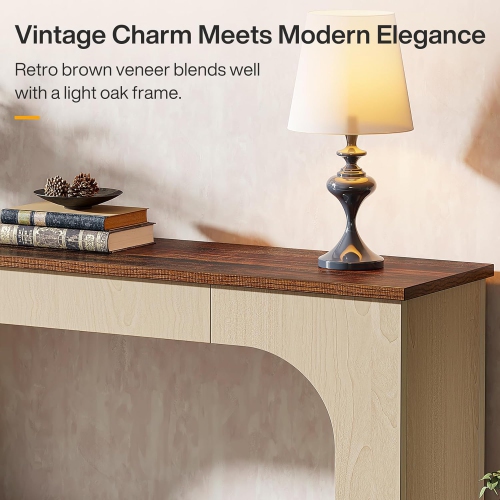 Tribesigns 55-Inch Console Table with LED Lights, Farmhouse 2-Tier Narrow Sofa Table with Storage