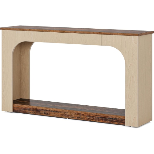 Tribesigns 55-Inch Console Table with LED Lights, Farmhouse 2-Tier Narrow Sofa Table with Storage