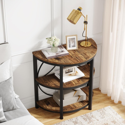 Tribesigns Side Table, Half Circle End Table with Storage Shelf & Metal Frame, 3-Tier Half Moon Table