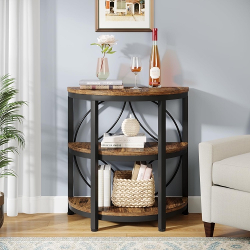 Tribesigns Side Table, Half Circle End Table with Storage Shelf & Metal Frame, 3-Tier Half Moon Table