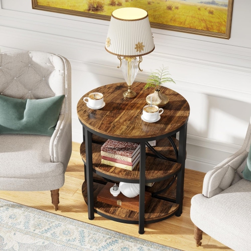 Tribesigns Side Table, Half Circle End Table with Storage Shelf & Metal Frame, 3-Tier Half Moon Table