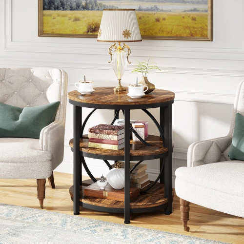 Tribesigns Side Table, Half Circle End Table with Storage Shelf & Metal Frame, 3-Tier Half Moon Table